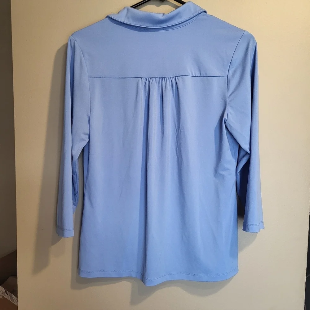 Cleo Petit- Light Blue Blouse with Button Detail, Size Medium - Picture 2 of 4